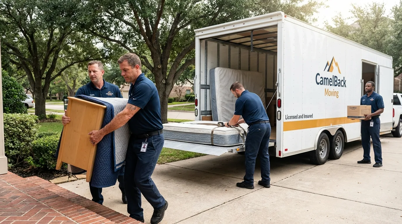 Crew loading residential truck for cross-state move from York Harbor, ME