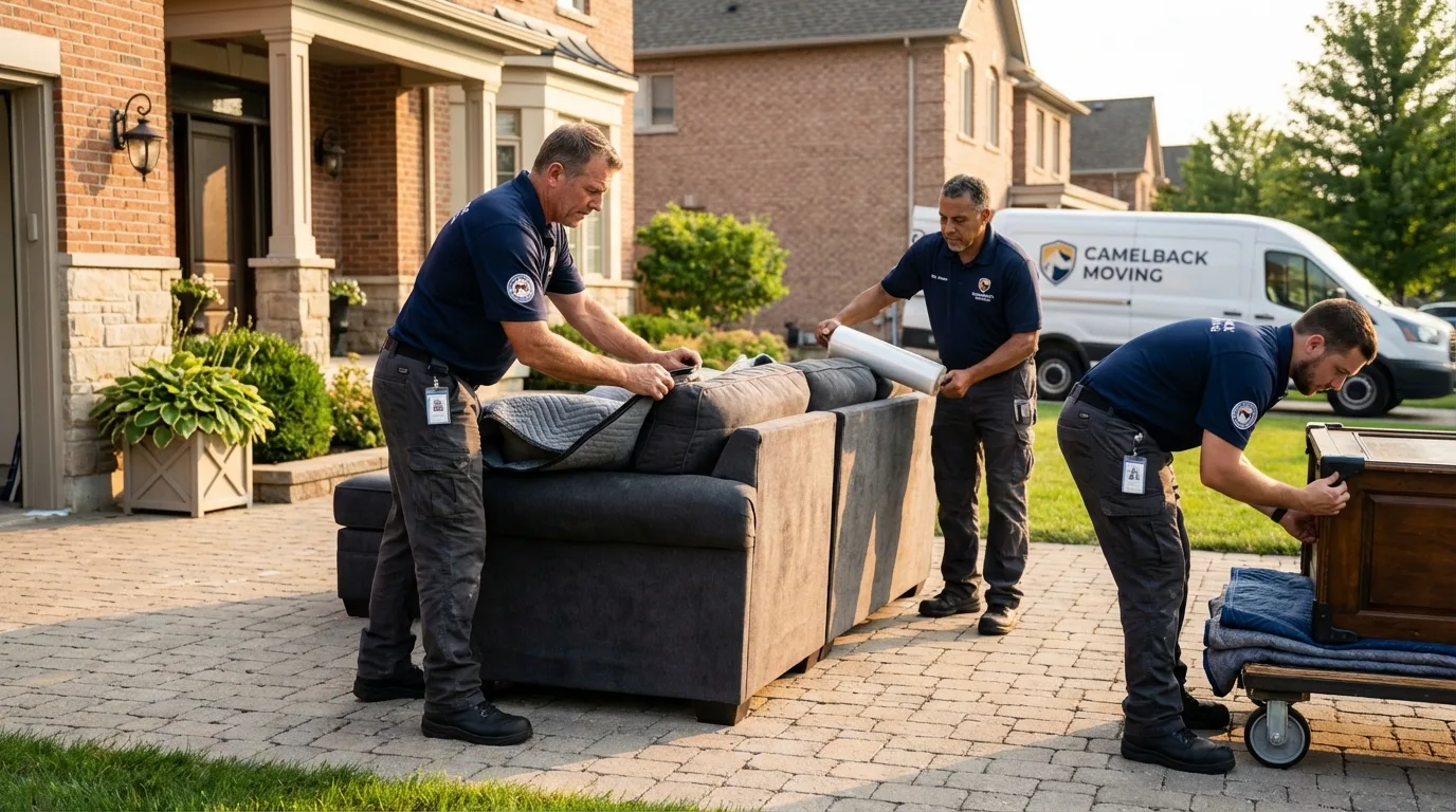 Large estate moving crew wrapping furniture in York Harbor, ME